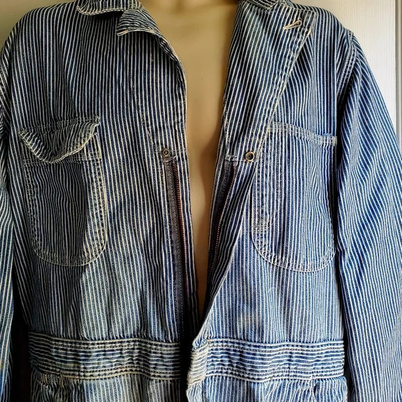 Vintage BIG BEN Denim Work Striped Coveralls USA 42 Long Railroad Carpenter 1 Pc - Picture 6 of 12